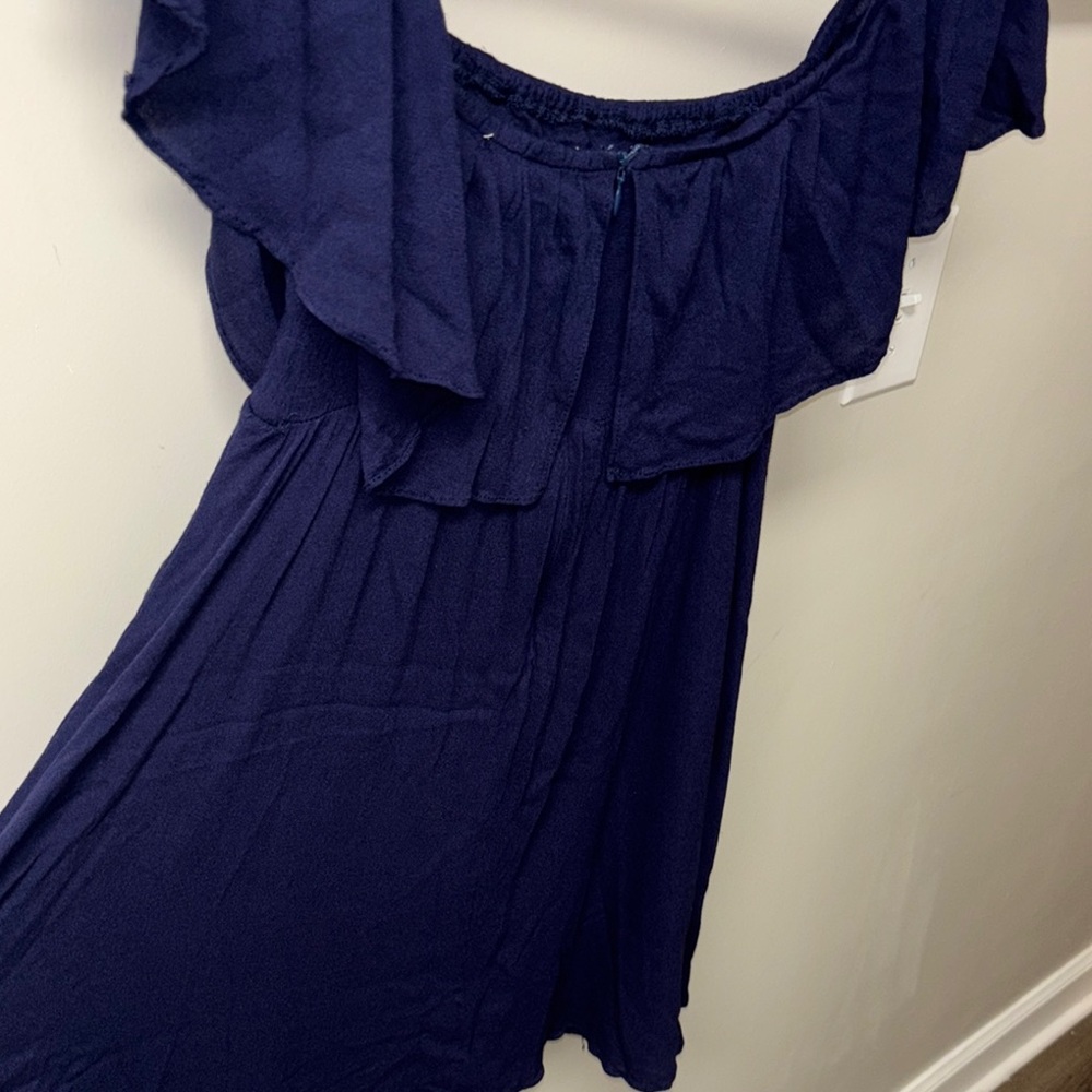 Blue Ruffled Square Neck Mini Dress - Picture 9 of 11